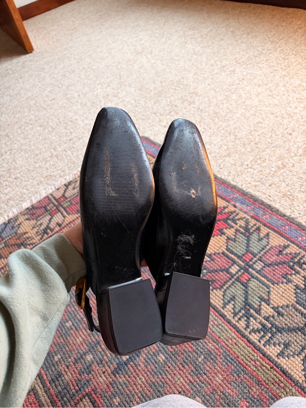 Steve Madden Black Croc-Embossed Slingback Heels with Gold Buckle - Picture 3 of 4